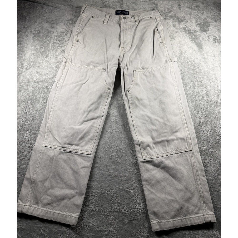 Abercrombie & Fitch Baggy Jeans Mens 30x28 Gray Double Knee Carpenter
